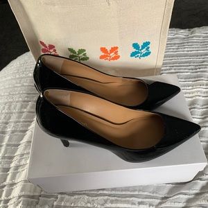 Black Pantent leather heels with gold